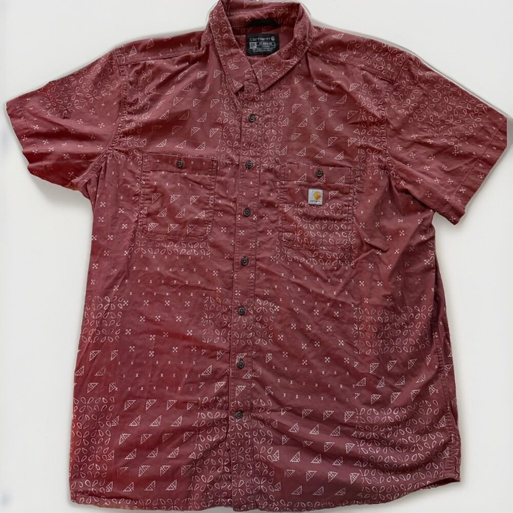 Carhartt Relaxed Fit Men's 2XL Big & Tall Woven Cotton Geometric SS Button-Up